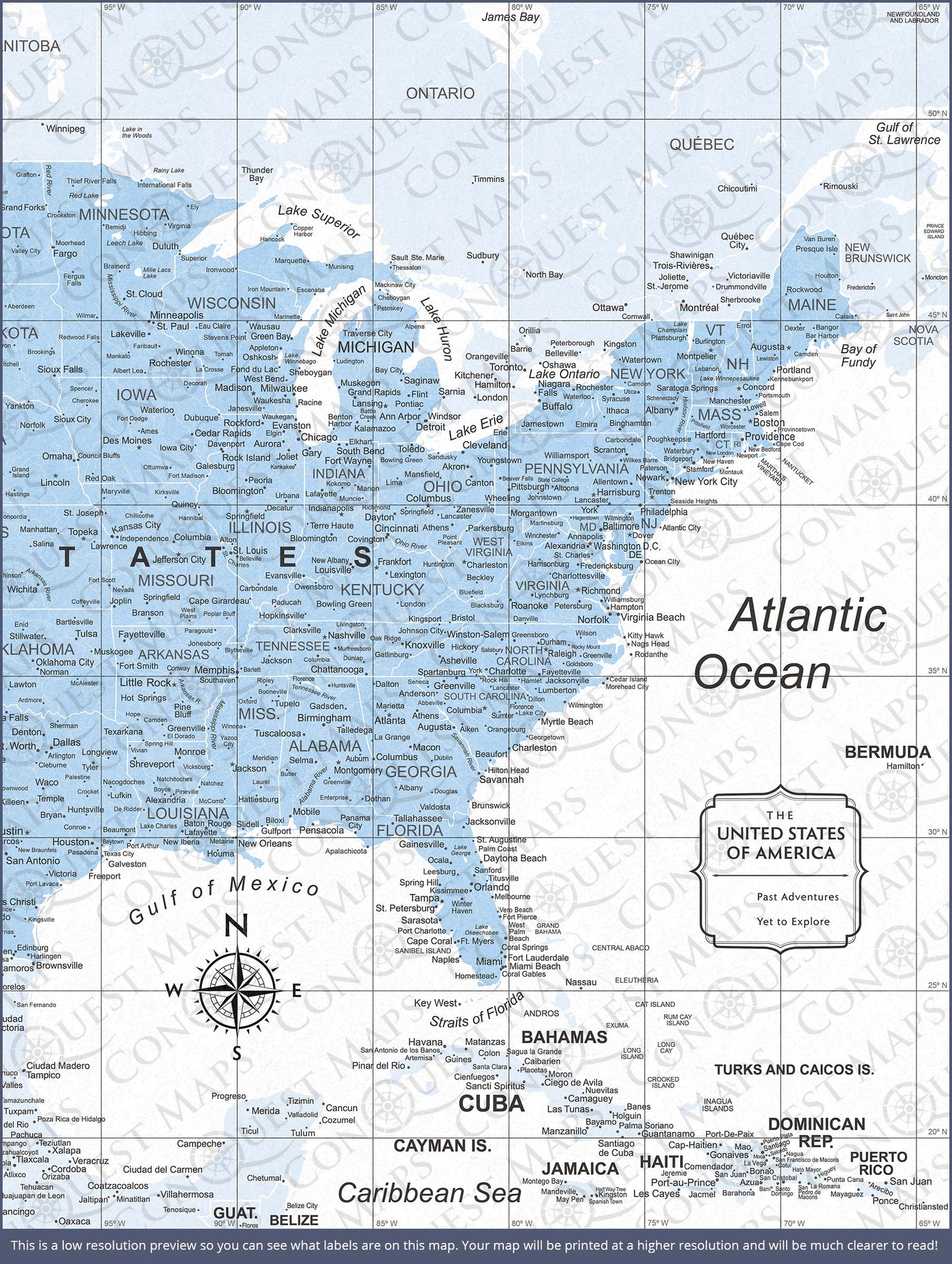 Push Pin USA Map: Light Blue (Pins Included)