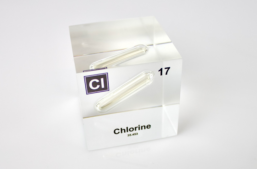 Chlorine Element Cube - 2" Acrylic Display - Atomic Number 17