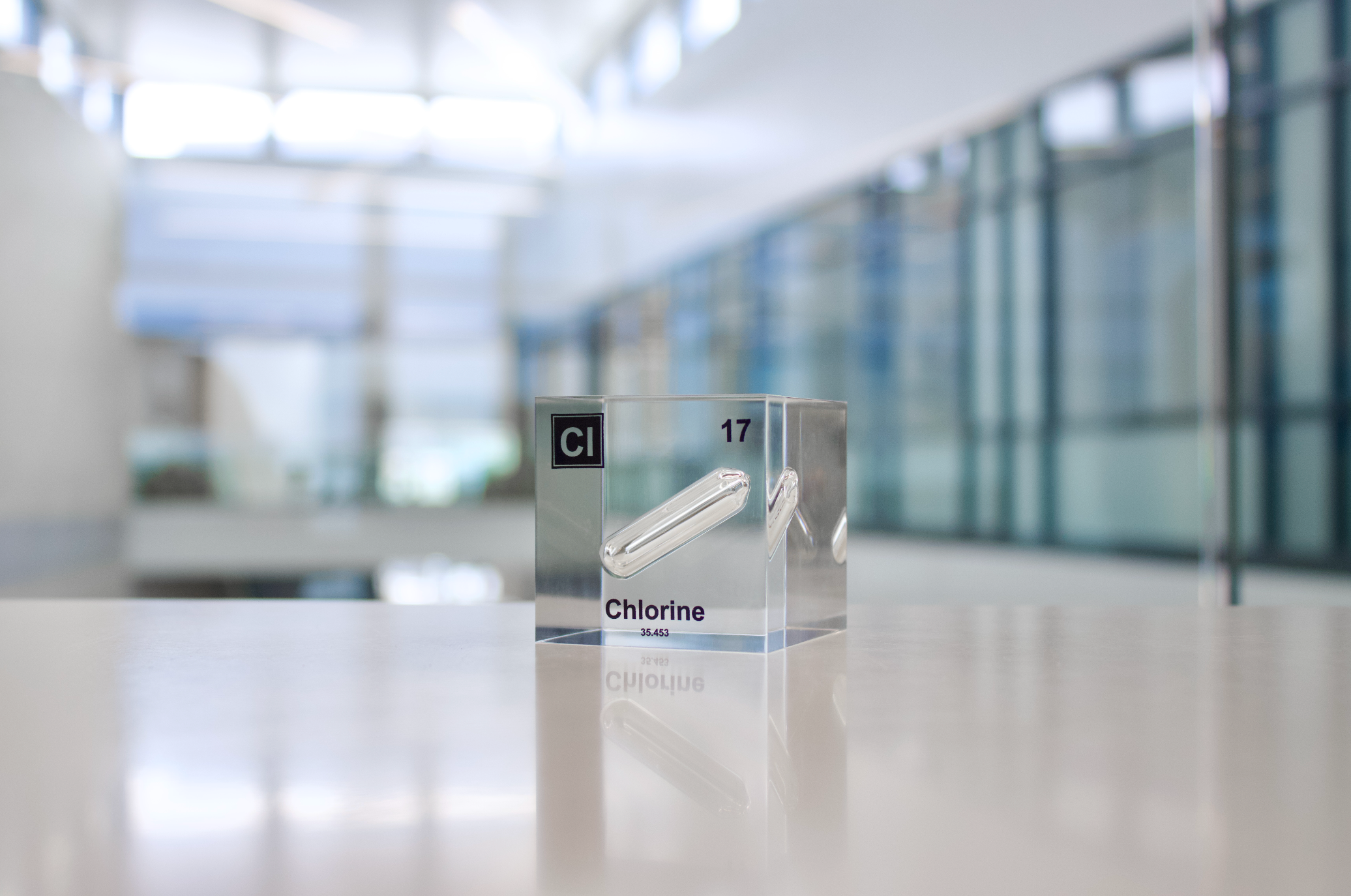 Chlorine Element Cube - 2" Acrylic Display - Atomic Number 17