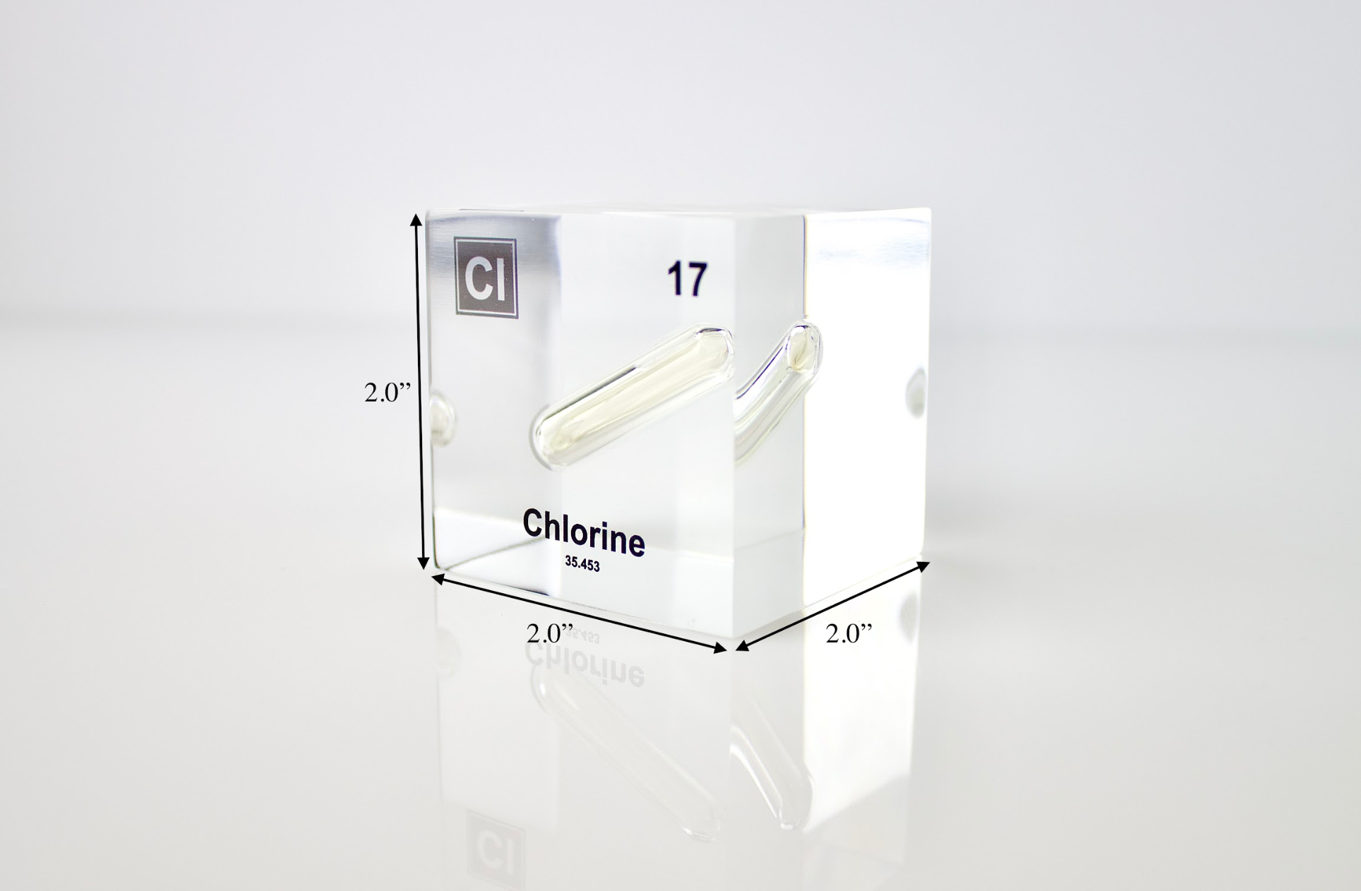 Chlorine Element Cube - 2" Acrylic Display - Atomic Number 17