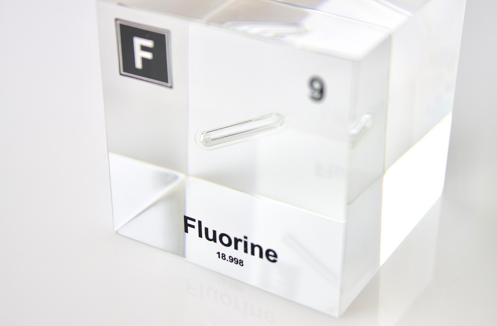 Fluorine Element Cube - 2" Acrylic Display - Atomic Number 9