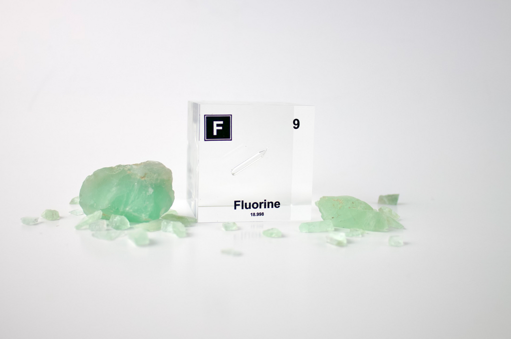 Fluorine Element Cube - 2" Acrylic Display - Atomic Number 9