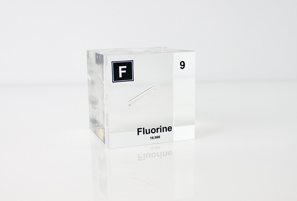 Fluorine Element Cube - 2" Acrylic Display - Atomic Number 9