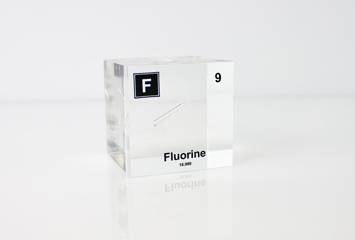 Fluorine Element Cube - 2" Acrylic Display - Atomic Number 9