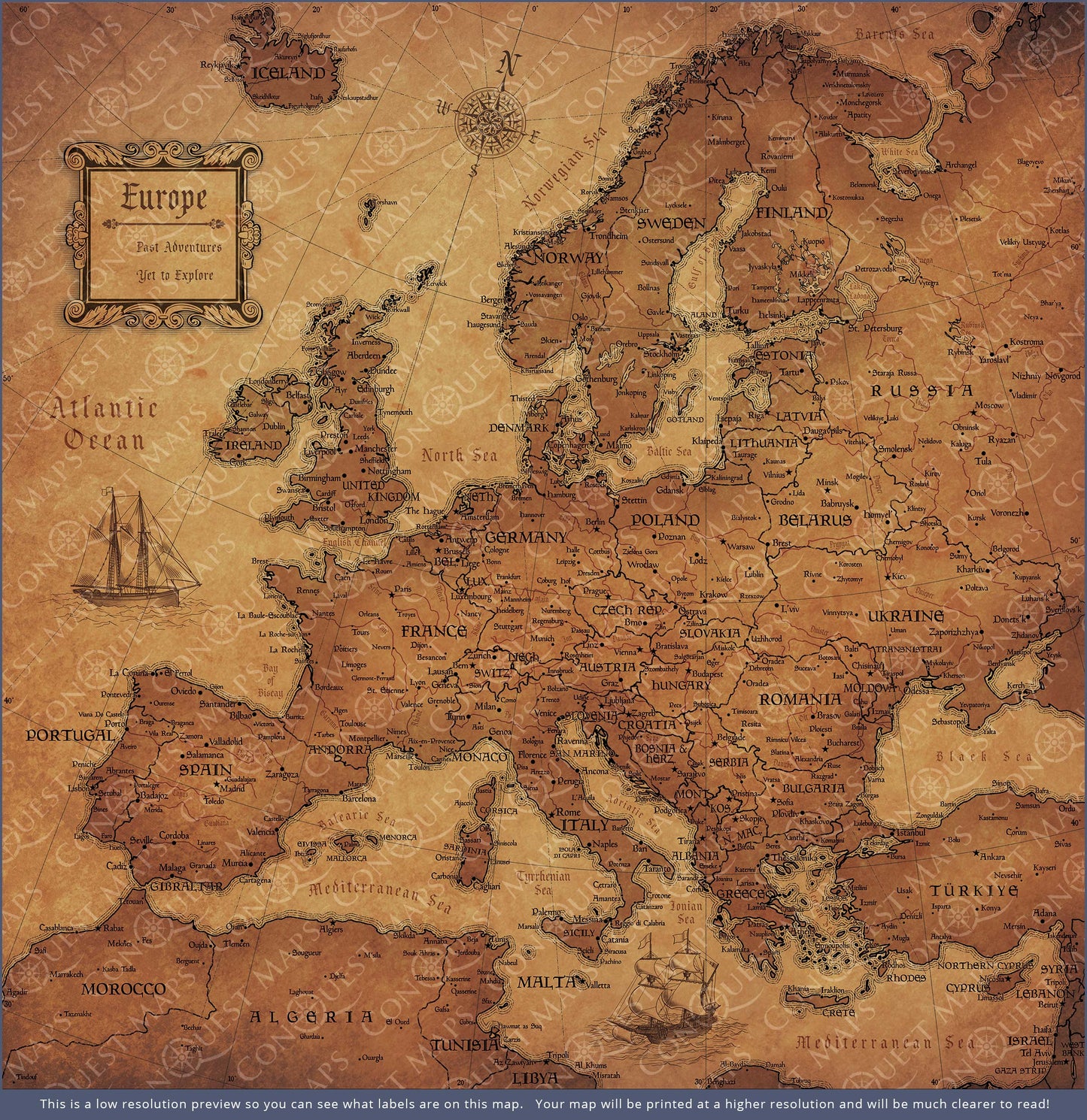 Push Pin Europe Map: Golden Aged (Pins Included)