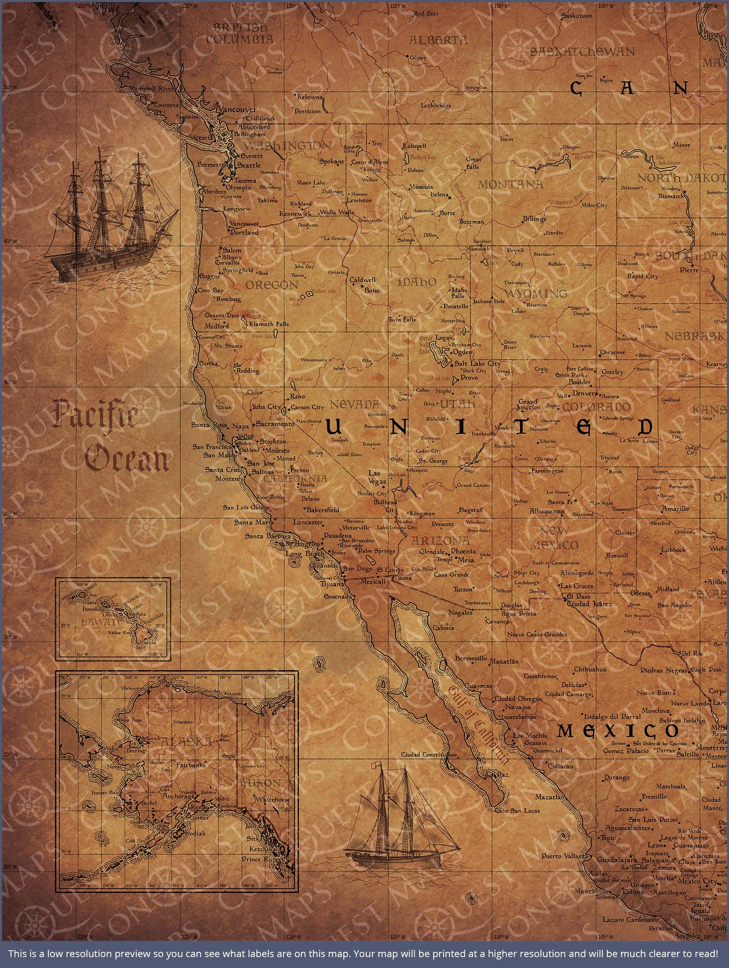 Push Pin USA Map: Golden Aged (Pins Included)