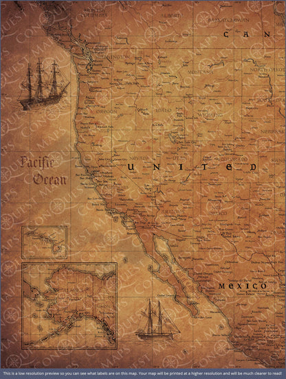 Push Pin USA Map: Golden Aged (Pins Included)