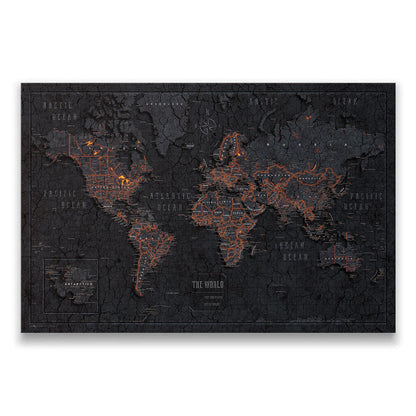 Push Pin World Map: Obsidian (Pins Included)