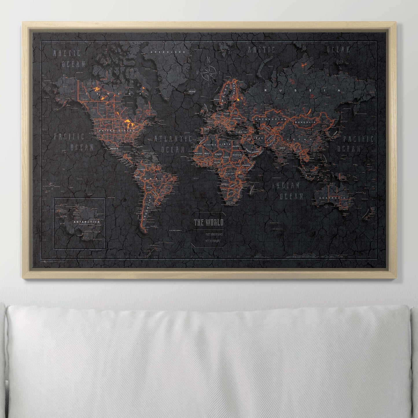 Push Pin World Map: Obsidian (Pins Included)