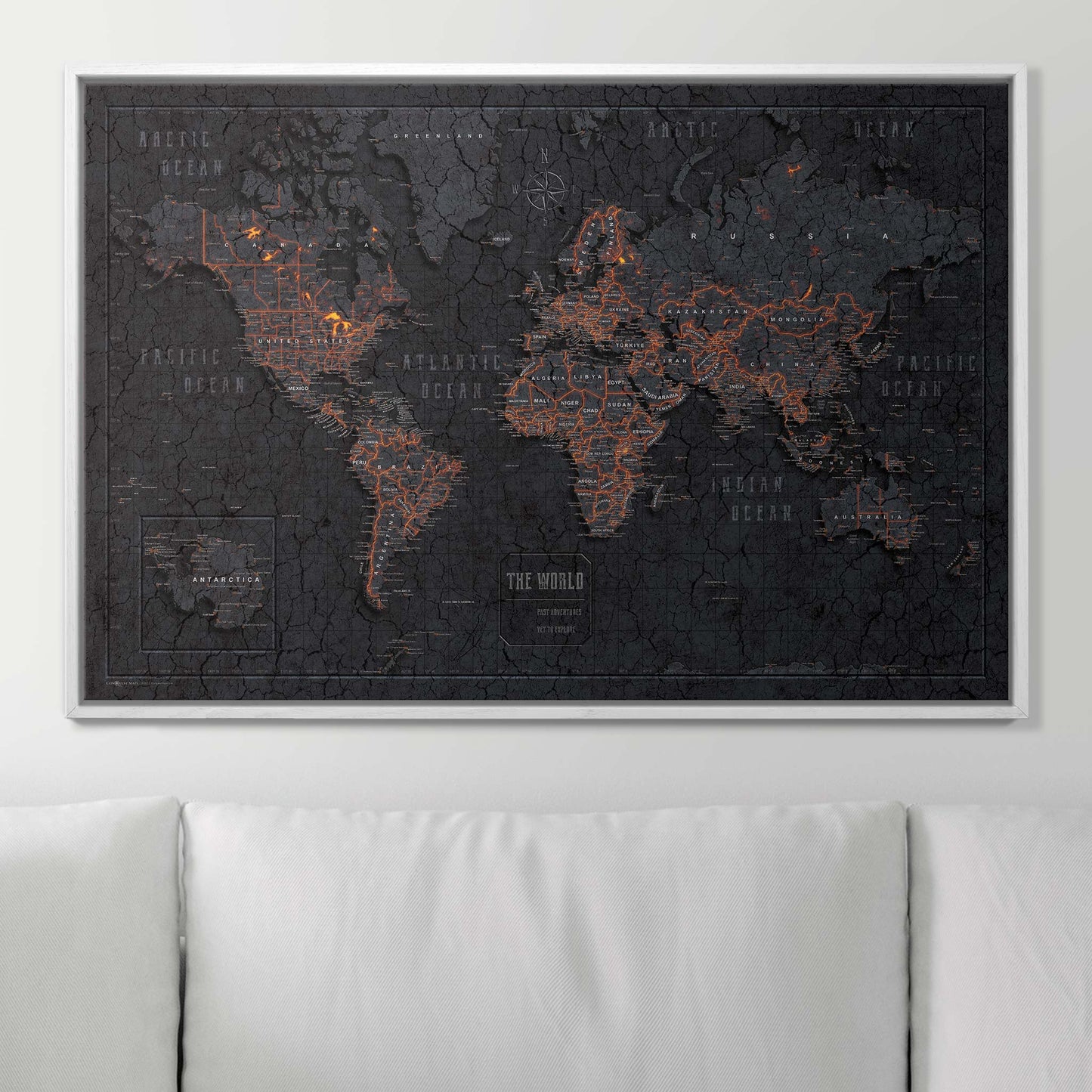 Push Pin World Map: Obsidian (Pins Included)