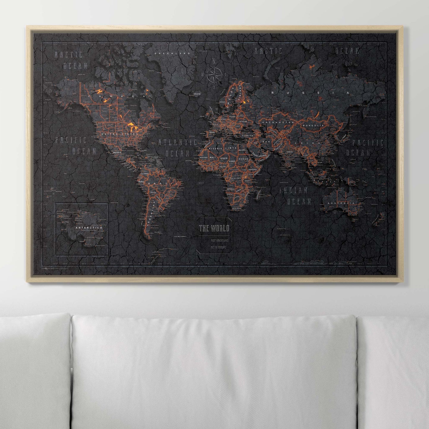 Push Pin World Map: Obsidian (Pins Included)