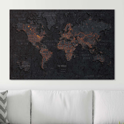Push Pin World Map: Obsidian (Pins Included)