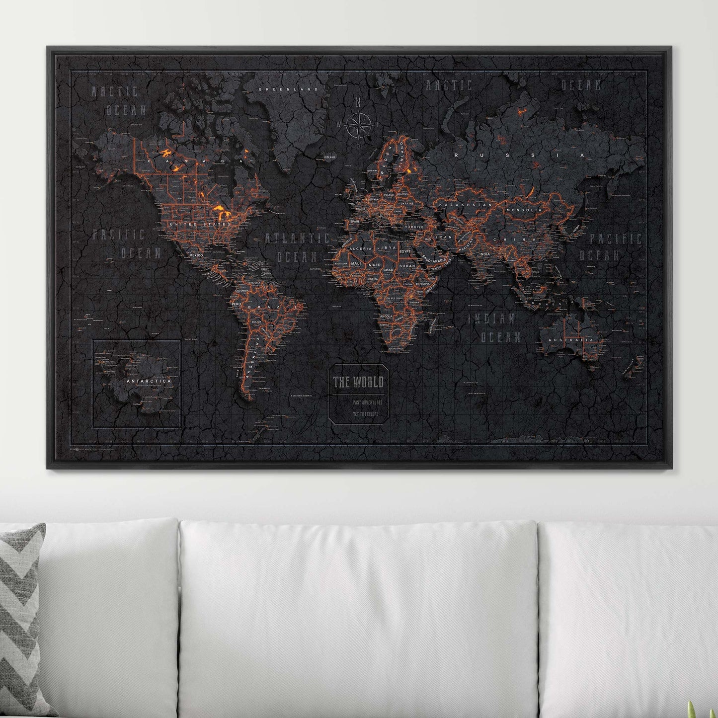Push Pin World Map: Obsidian (Pins Included)