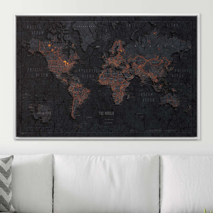 Push Pin World Map: Obsidian (Pins Included)