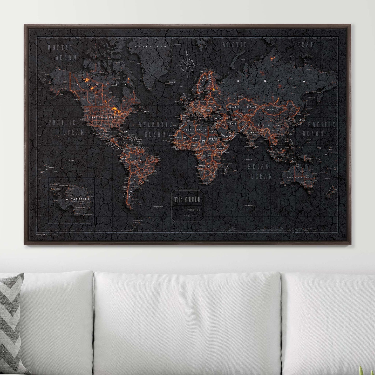 Push Pin World Map: Obsidian (Pins Included)