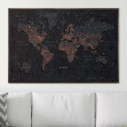 Push Pin World Map: Obsidian (Pins Included)