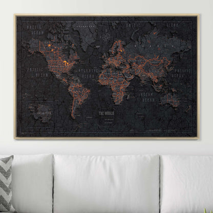 Push Pin World Map: Obsidian (Pins Included)