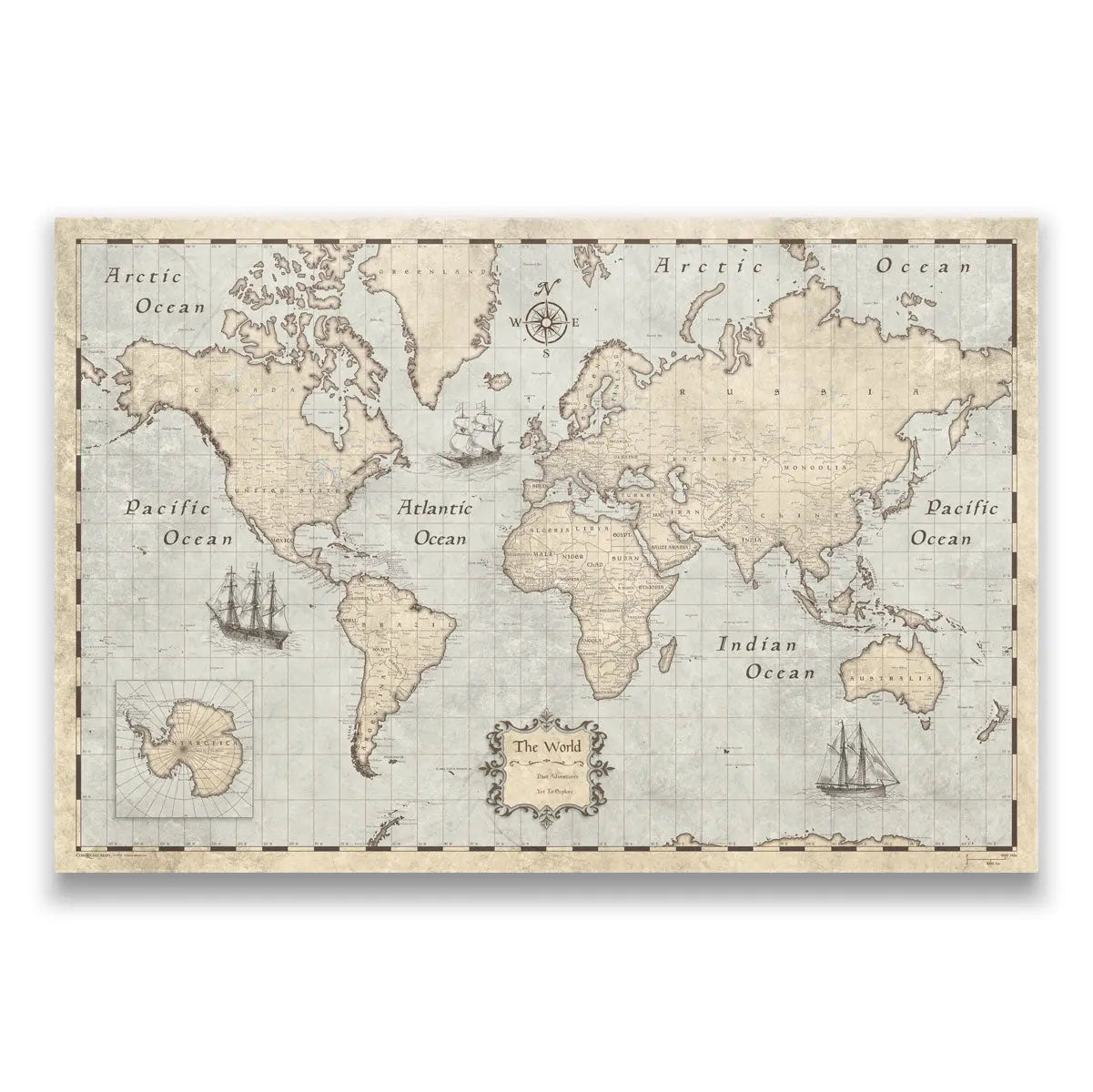 Push Pin World Map: Rustic Vintage (Pins Included)