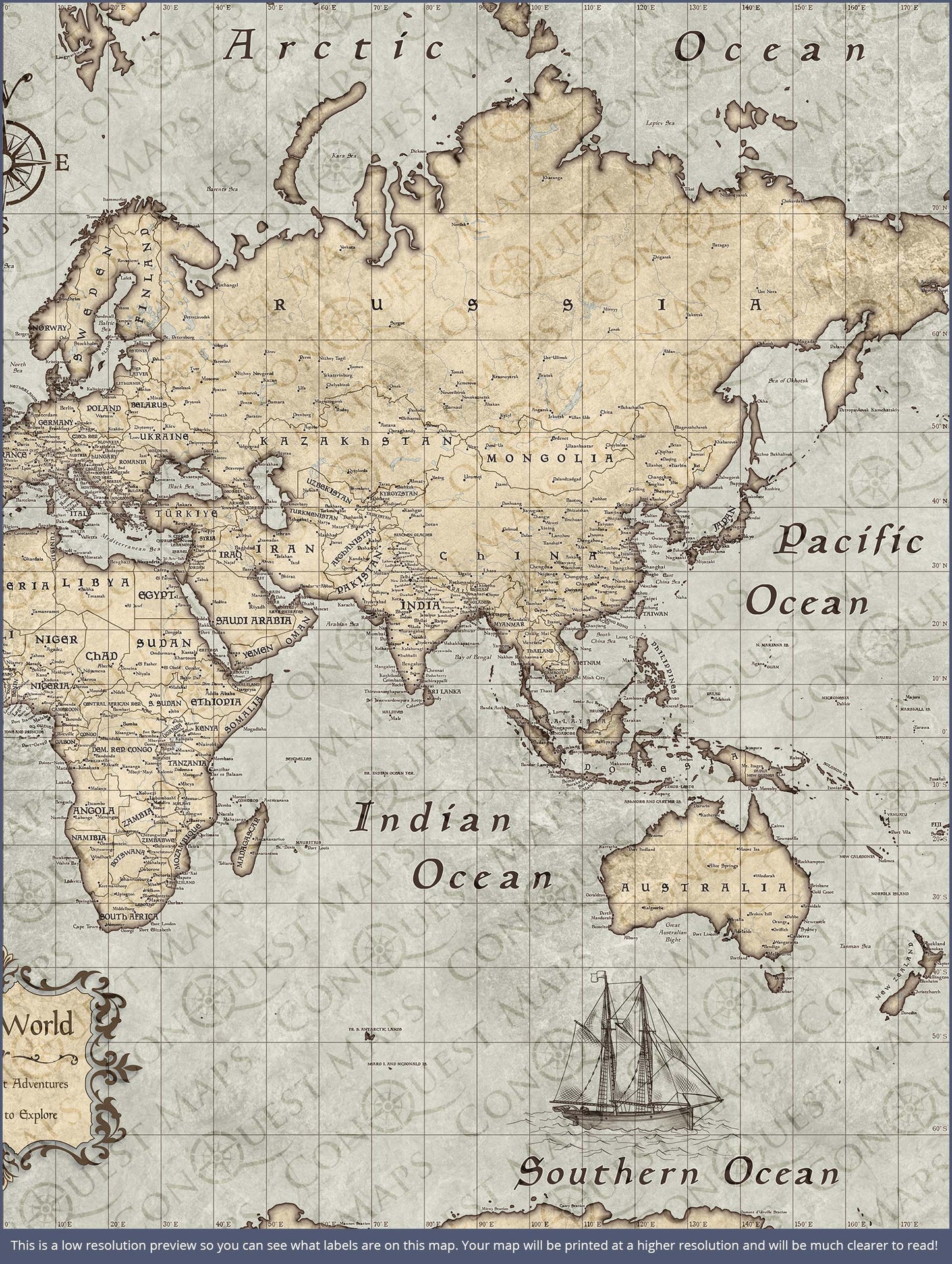 Push Pin World Map: Rustic Vintage (Pins Included)