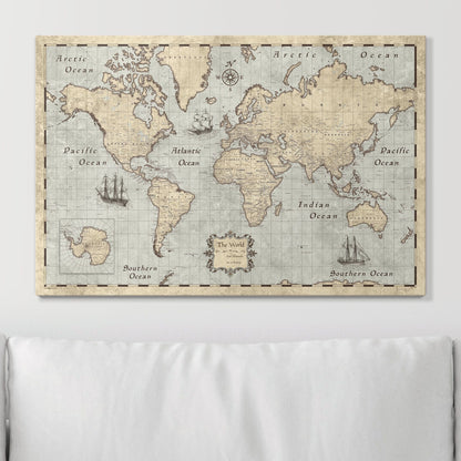Push Pin World Map: Rustic Vintage (Pins Included)
