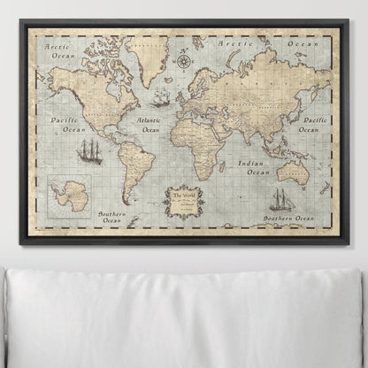 Push Pin World Map: Rustic Vintage (Pins Included)