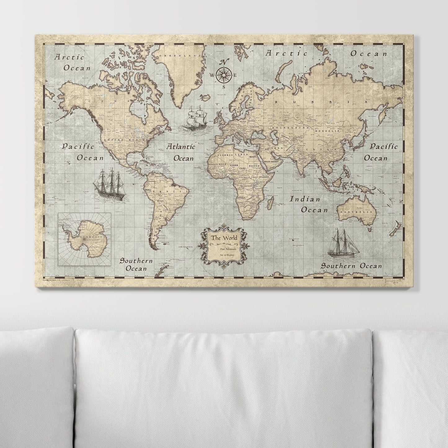 Push Pin World Map: Rustic Vintage (Pins Included)