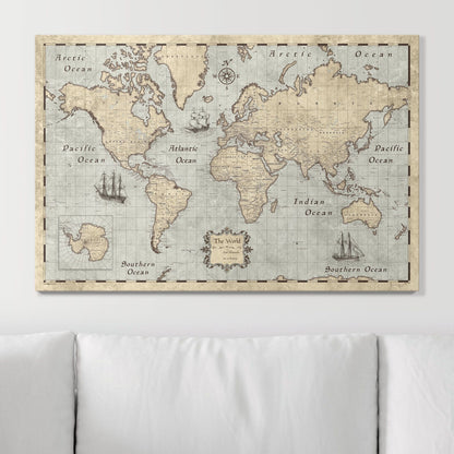 Push Pin World Map: Rustic Vintage (Pins Included)