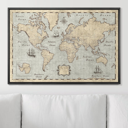 Push Pin World Map: Rustic Vintage (Pins Included)
