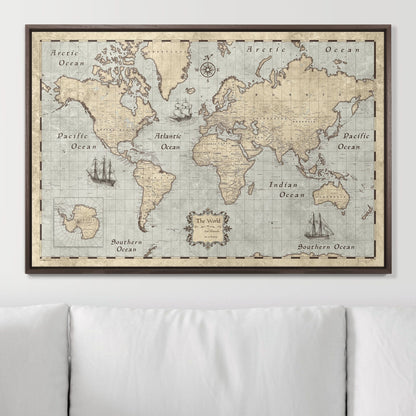 Push Pin World Map: Rustic Vintage (Pins Included)