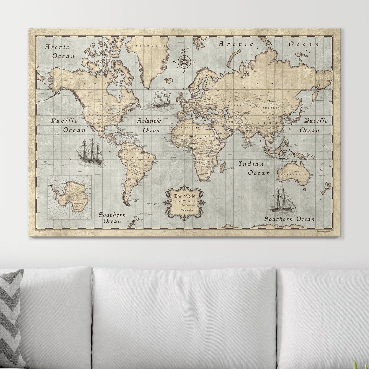 Push Pin World Map: Rustic Vintage (Pins Included)