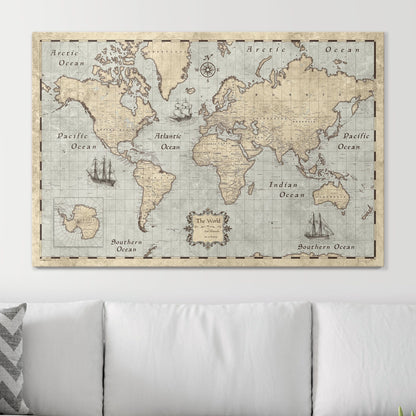 Push Pin World Map: Rustic Vintage (Pins Included)