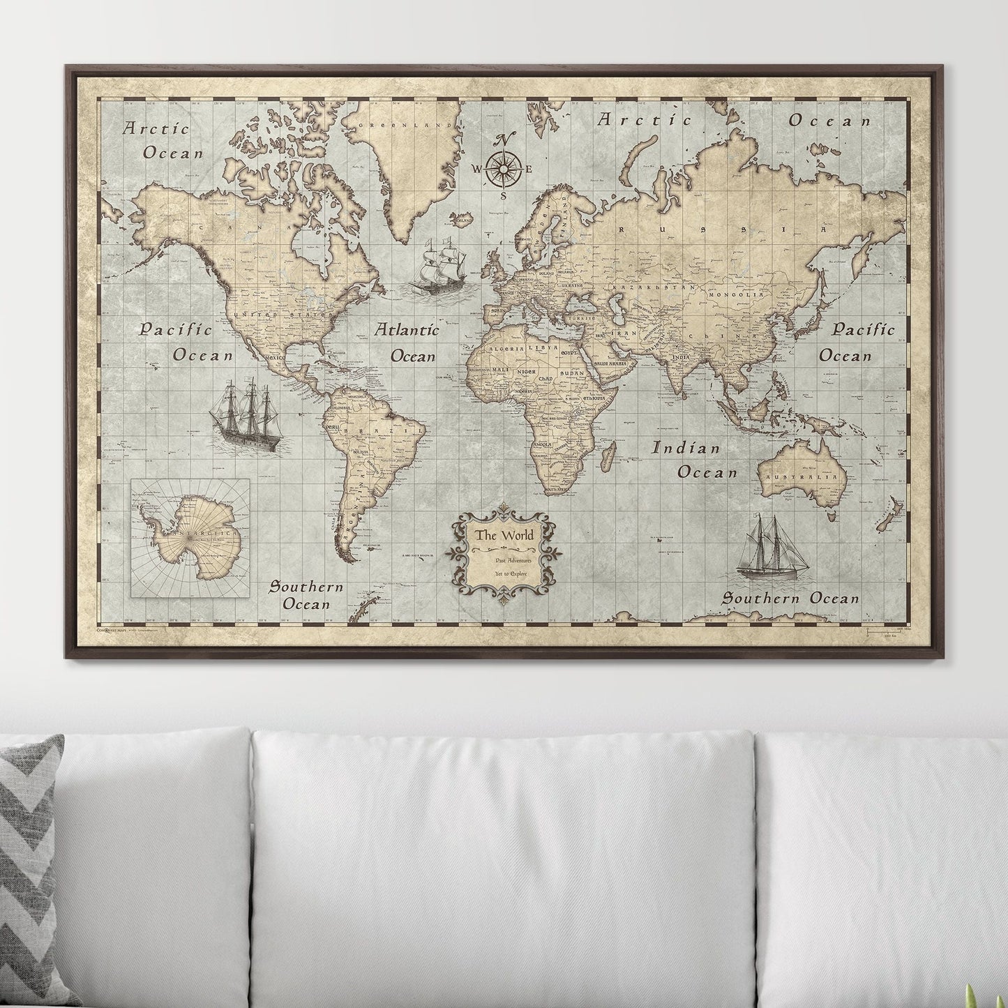 Push Pin World Map: Rustic Vintage (Pins Included)
