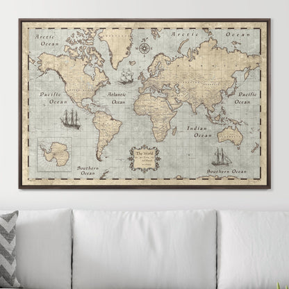 Push Pin World Map: Rustic Vintage (Pins Included)