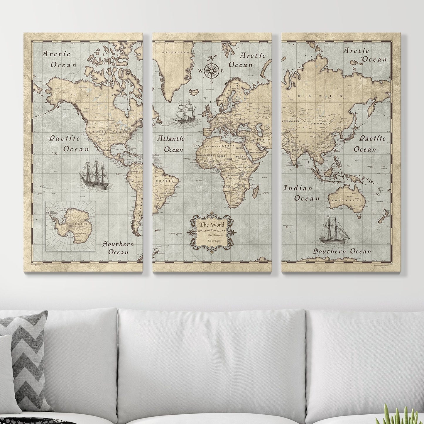 Push Pin World Map: Rustic Vintage (Pins Included)