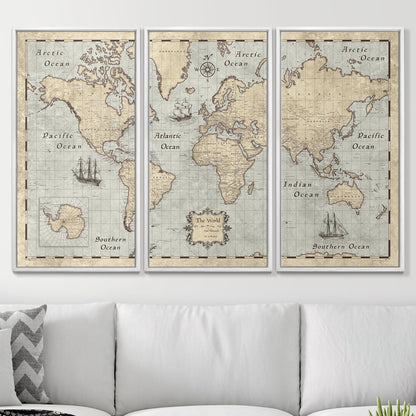 Push Pin World Map: Rustic Vintage (Pins Included)