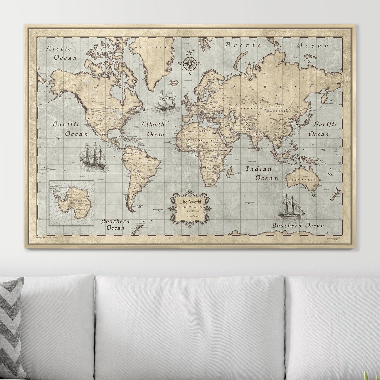 Push Pin World Map: Rustic Vintage (Pins Included)