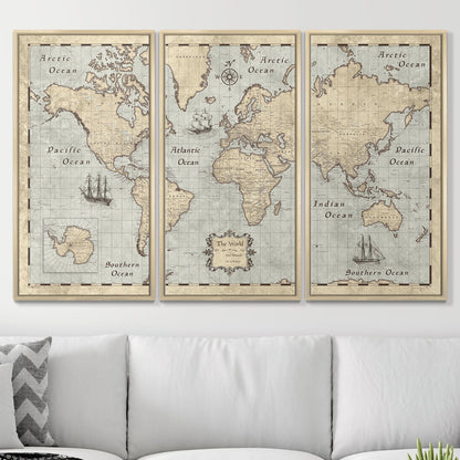 Push Pin World Map: Rustic Vintage (Pins Included)