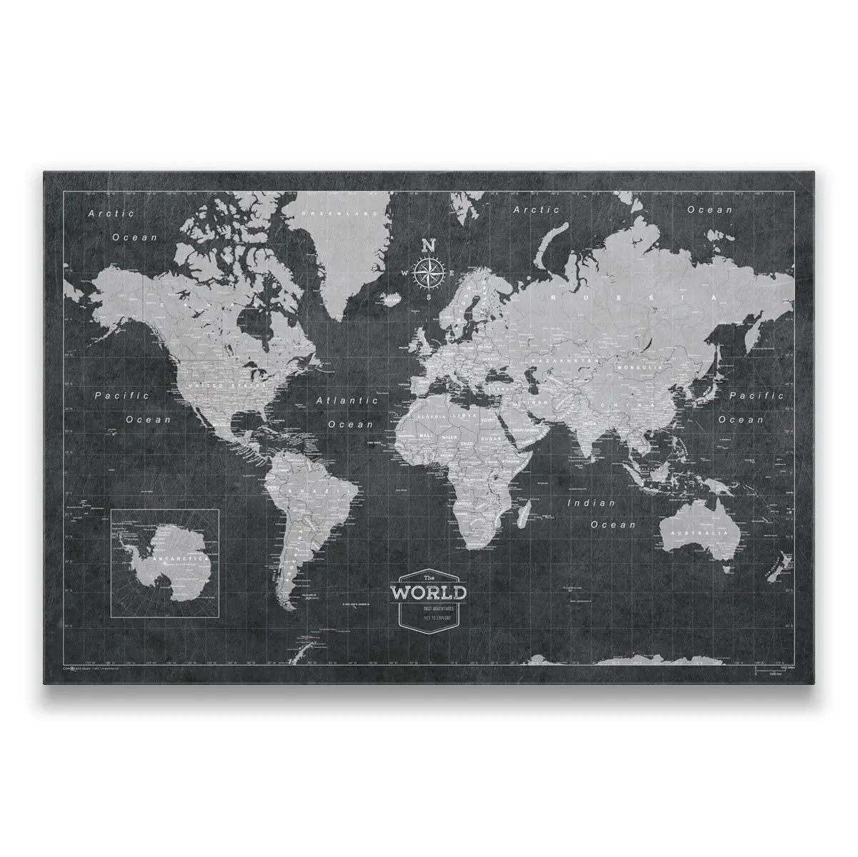 Push Pin World Map: Modern Slate (Pins Included)