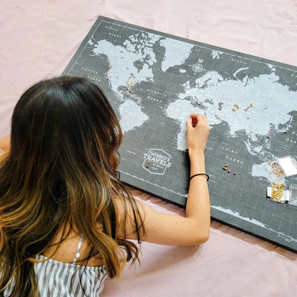 Push Pin World Map: Modern Slate (Pins Included)