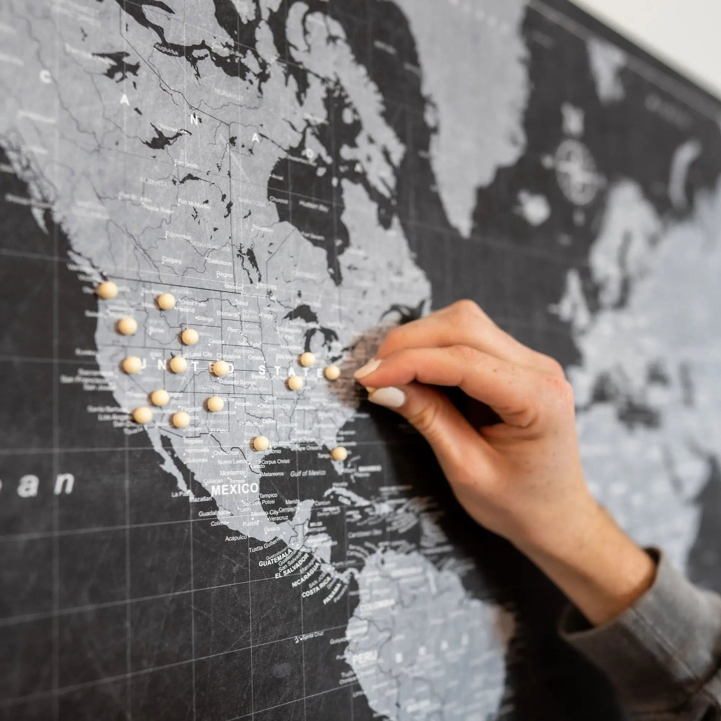 Push Pin World Map: Modern Slate (Pins Included)
