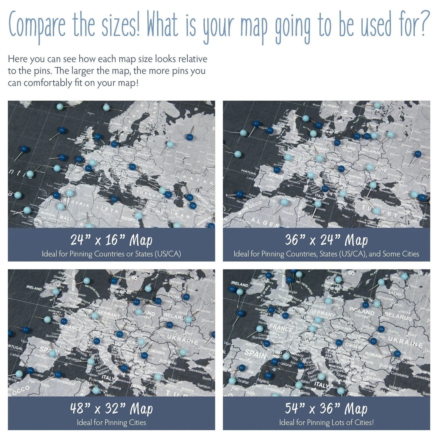 Push Pin World Map: Modern Slate (Pins Included)