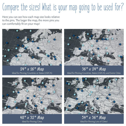 Push Pin World Map: Modern Slate (Pins Included)