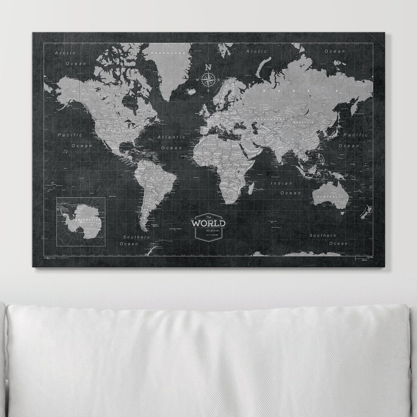 Push Pin World Map: Modern Slate (Pins Included)