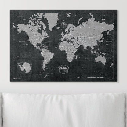 Push Pin World Map: Modern Slate (Pins Included)
