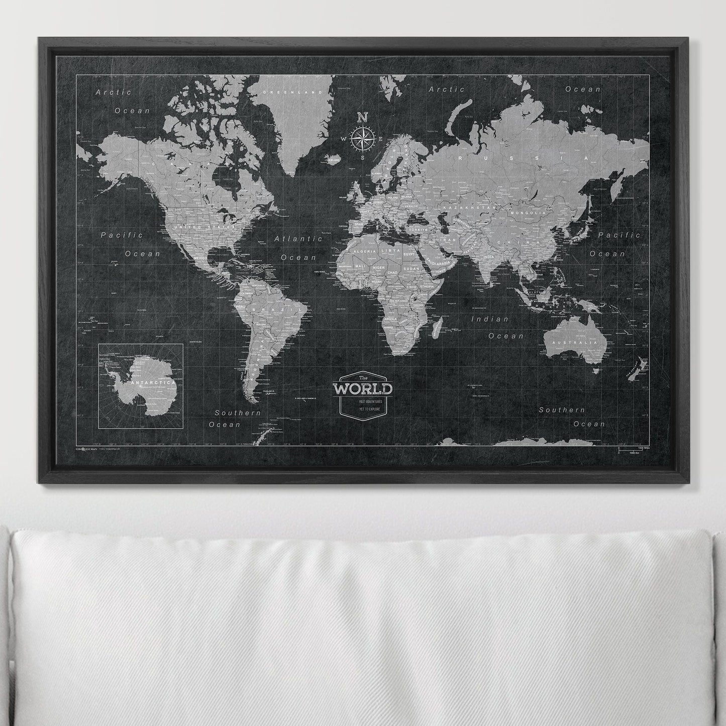 Push Pin World Map: Modern Slate (Pins Included)