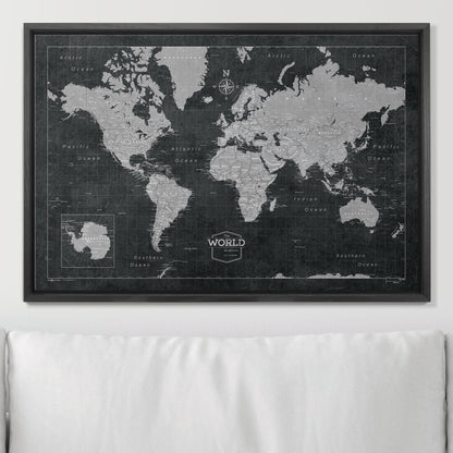 Push Pin World Map: Modern Slate (Pins Included)