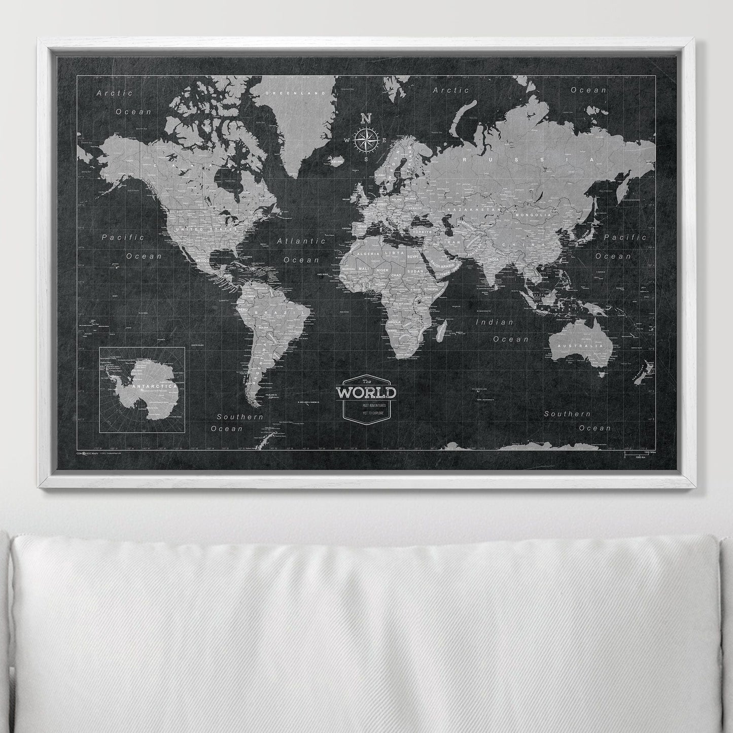 Push Pin World Map: Modern Slate (Pins Included)