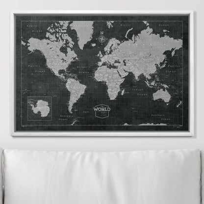 Push Pin World Map: Modern Slate (Pins Included)