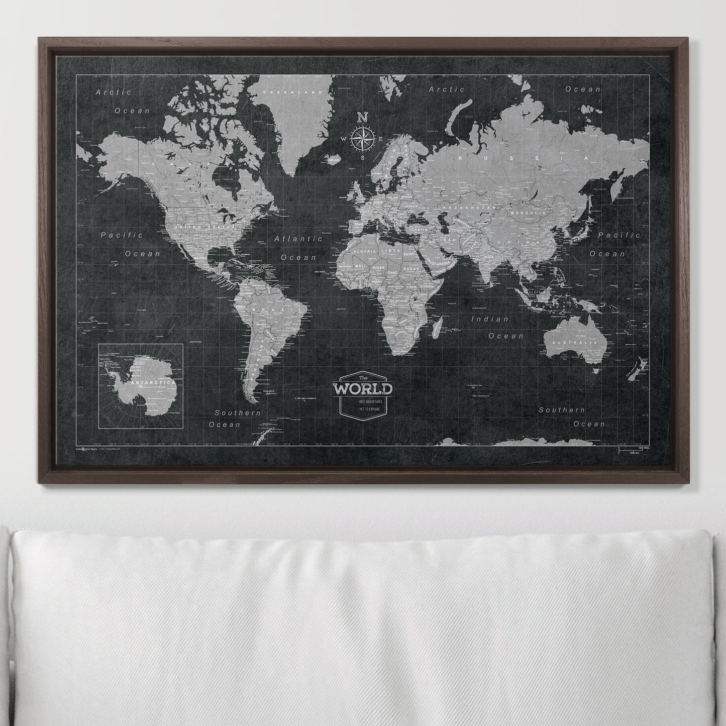 Push Pin World Map: Modern Slate (Pins Included)
