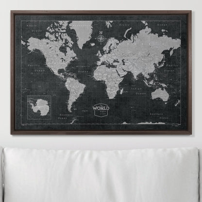 Push Pin World Map: Modern Slate (Pins Included)